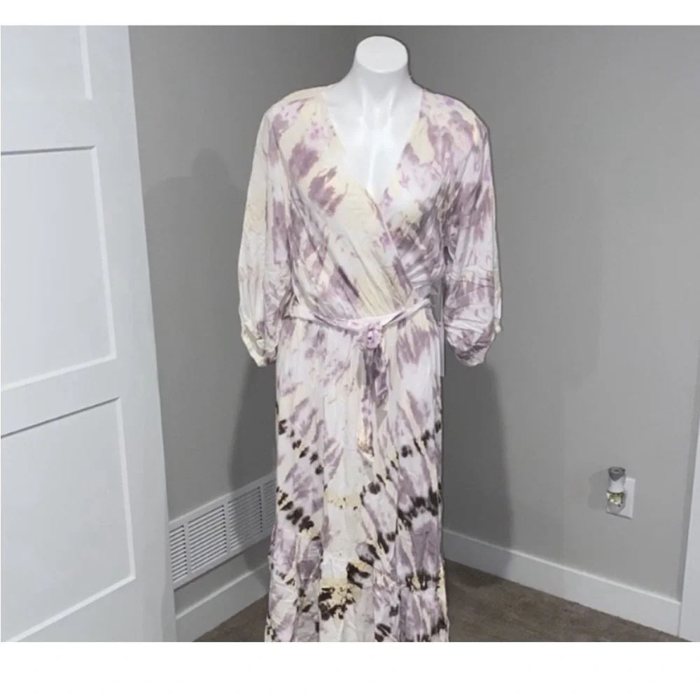 Young Fabulous & Broke Mauve Harvest Tie Dye Jillian Wrap Dress Large NEW! - Picture 4 of 5